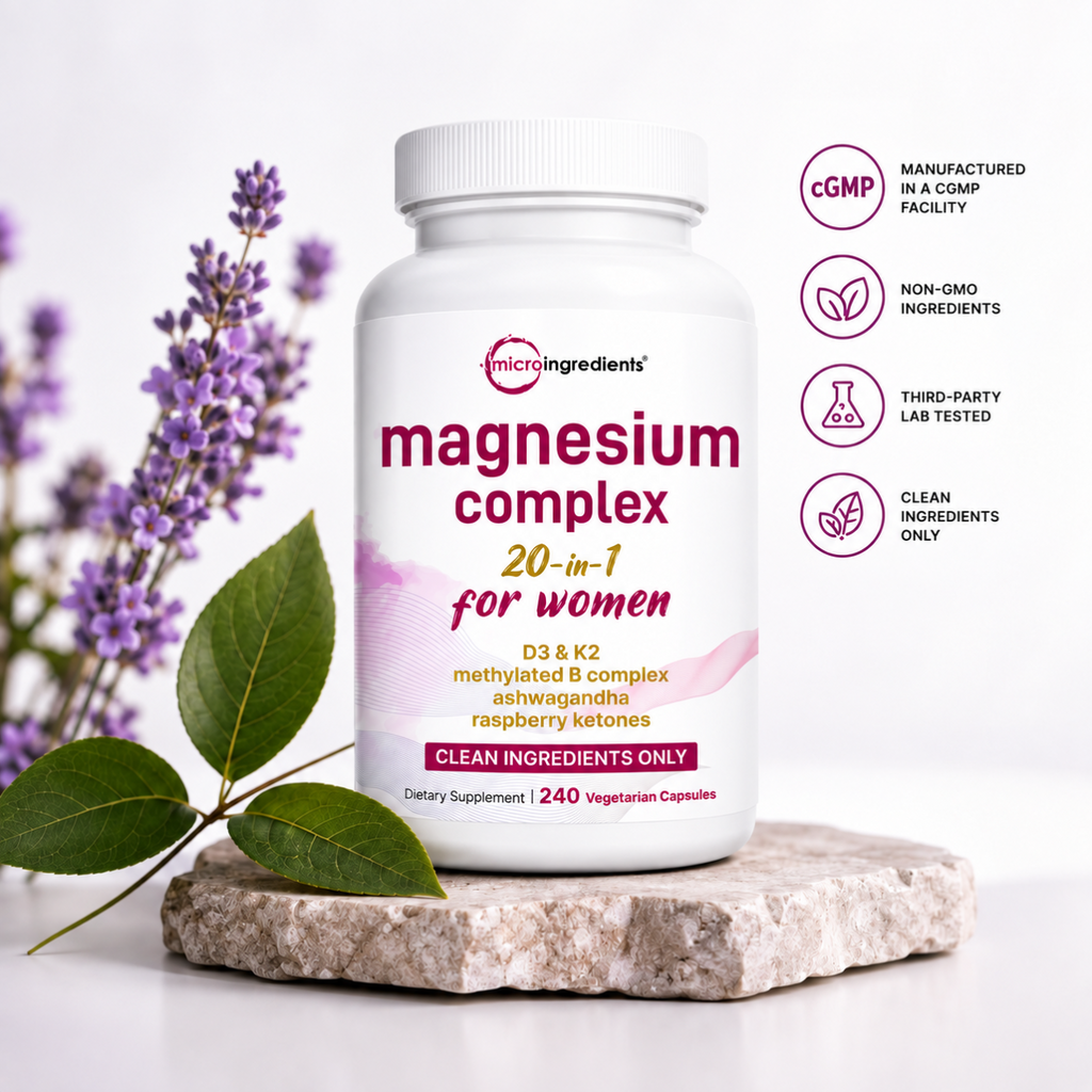 20-in-1 Magnesium Complex for Women | 800mg | D3 + K2 | Ashwagandha | 240 Capsules
